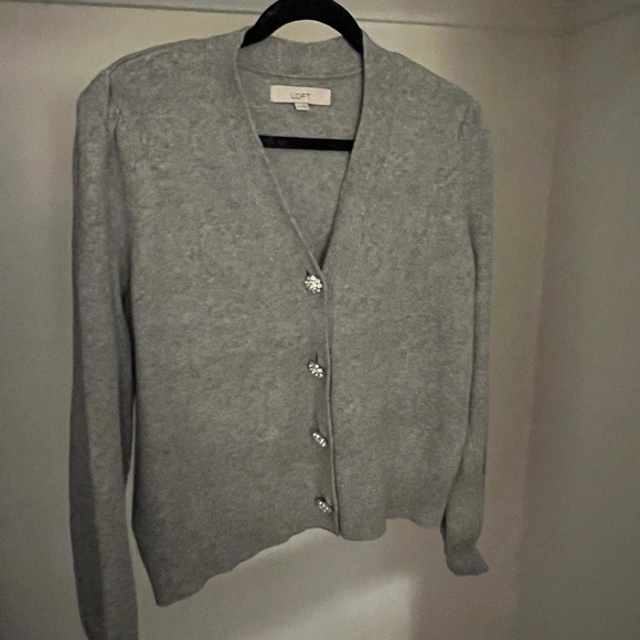 Loft Grey Cardigan with Rhinestone Buttons | Size Medium - Picture 2 of 5